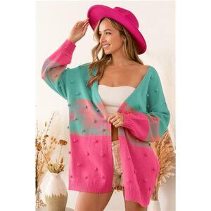 NWT BiBi Color Block Ponpon Sweater Cardigan‎